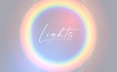 Rainbow circle light effect. Dispersion of beam. Sun light effect for immersion in atmosphere.