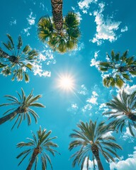 palm trees against  background of sunny sky