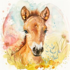 Whimsical Watercolor of a Newborn Foal A Tender Portrait of Innocence and Natures Delight