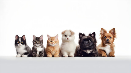 Group of cute pets on white background. Banner 