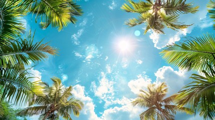 palm trees on sunny sky background 