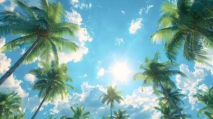 palm trees on sunny sky background 