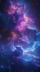 Spacethemed illustration featuring distant galaxies, stars, and nebulae in deep blues and purples