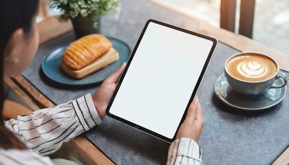 Tablet held by Man in a Cafe - Mockup for Application or Web Design - Template for Presentation of Graphic Design - Corporate Representation at Consumers