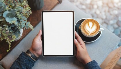 Tablet held by Man in a Cafe - Mockup for Application or Web Design - Template for Presentation of Graphic Design - Corporate Representation at Consumers