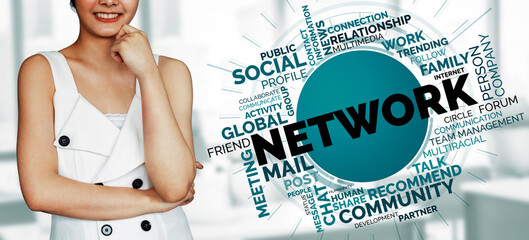 Human Resources Recruitment and People Networking Concept. Modern graphic interface showing...