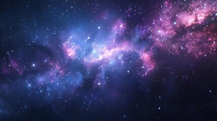 Outer space view with a detailed galaxy, twinkling stars, and a glowing nebula in rich blues and purples