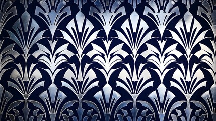Art Deco Patterns Background,
Metallic Silver and Navy Blue Color Theme, Hand Edited Generative AI