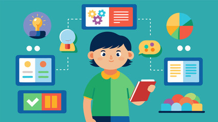 An educational game that presents information in a variety of formats such as visual and auditory for players with learning disabilities.. Vector illustration