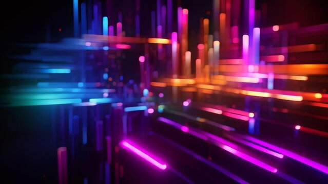 An energetic and vibrant abstract background featuring an array of colorful lines and dots, Technological evolution represented using vibrant, intermingling color streaks