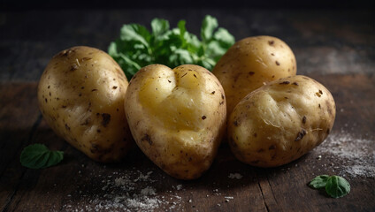 Appetizing cooked potatoes. Potatoes in the shape of a heart.
