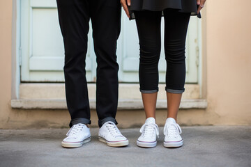 young couple wearing white color shoes