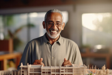 indian senior man looking model of a building - Powered by Adobe