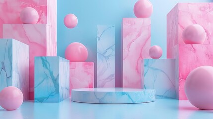 Abstract geometric shapes in a pastel color palette, ideal for a minimalist wallpaper design - obrazy, fototapety, plakaty
