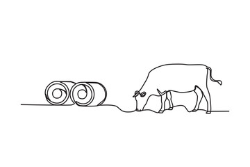 Single continuous line drawing of the Cattle. Successful farming minimalism concept. Dynamic one line draw graphic design vector illustration.
