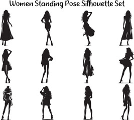 Women Standing Pose Silhouette vector illustration