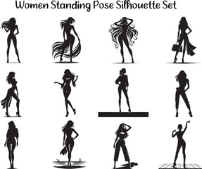 Women Standing Pose Silhouette vector illustration