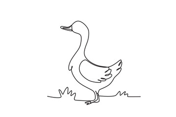 Single continuous line drawing of the Farm ducks. Successful farming minimalism concept. Dynamic one line draw graphic design vector illustration.
