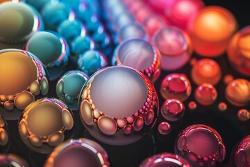 A whimsical candyland with candy-shaped bubbles and sugary, swirly waves, different colored balls moving together, implying conformity pressure.