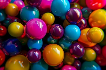 A whimsical candyland with candy-shaped bubbles and sugary, swirly waves, different colored balls moving together, implying conformity pressure.