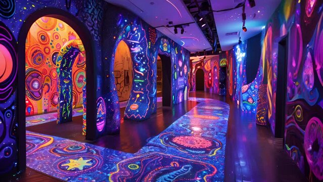Colorful interactive art experience, immersive installation with vivid hues
