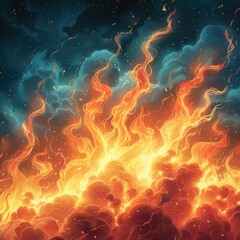 Start with Flames: Use vector tools to create flames along the border of the illustration. Make them dynamic and irregular in shape, with varying heights and intensities to mimic a raging fire.