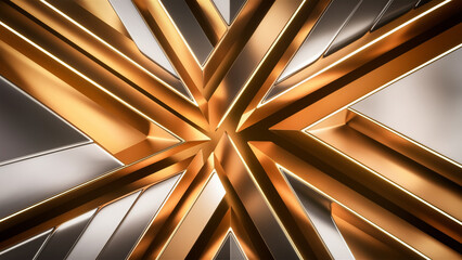 A shiny metallic background of gold and rhodium, formed by straight and curved lines.