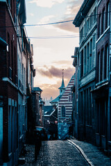 Narrow street in the city of Liège, Belgium.