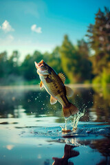 a big fish jumps out of the water. Selective focus. .