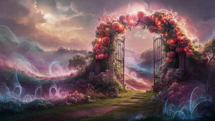 An abstract Garden of Eden that creates an atmosphere of calm and tranquility.