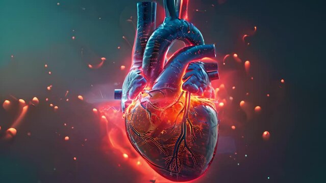 Create an abstract representation of a pacemaker implant in a heartbeatinspired design