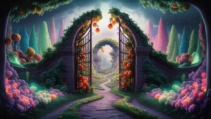 Obraz premium An abstract Garden of Eden that creates an atmosphere of calm and tranquility.