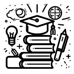 Education icon, student icon, teacher icon, university icon, computer icon, learning icon, school icon, studying icon, graduation icon, library icon, technology icon, backpack icon, certificate icon, 