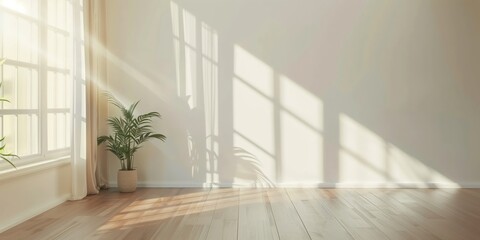 empty room with window, visible shadow and light rays
