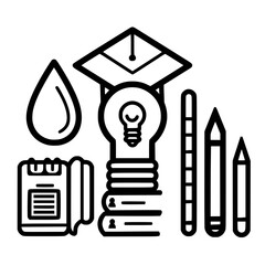 Education icon, student icon, teacher icon, university icon, computer icon, learning icon, school icon, studying icon, graduation icon, library icon, technology icon, backpack icon, certificate icon, 