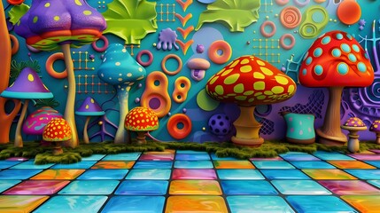 Funky Art Kids Background Design Tile,
Colorful and Playful Patterns, Hand Edited Generative AI