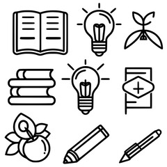 education icon, student icon, teacher icon, university icon, computer icon, learning icon, school icon, studying icon, graduation icon, library icon, technology icon, backpack icon, certificate icon, 