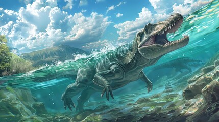 Mosasaurus extinct reptile illustration, underwater