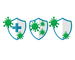 illustration of the concept of protection from bacteria, hygienic protection shield, immune protection shield. vector illustration in flat style