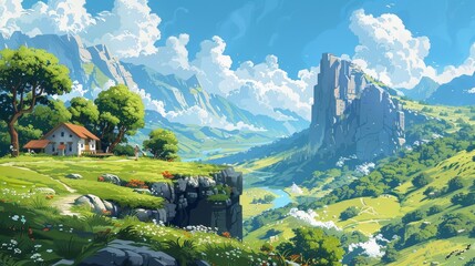 A travel illustration of a picturesque landscape, capturing the essence of a far-off destination
