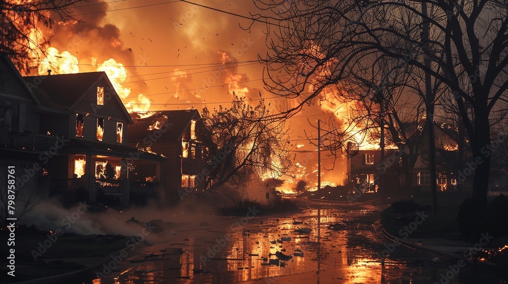 Wall mural Neighborhood on fire