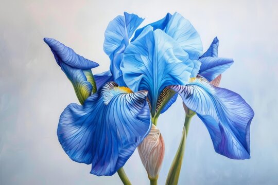 Iris Flower Botanical Illustration, Blue Spring Flowers Realistic Painting, Iris Drawing Imitation