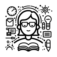 Education icon, student icon, teacher icon, university icon, computer icon, learning icon, school icon, studying icon, graduation icon, library icon, technology icon, backpack icon, certificate