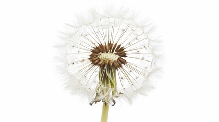 A single dandelion seed head on white backdrop
