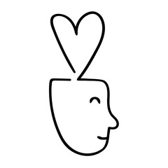 Happy face. Mental health concept. Line art. Self care. Kindness. Isolated outline icon.
