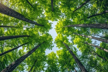 Obraz premium A competition among forest trees for sunlight, essential for their survival and sustenance of life.