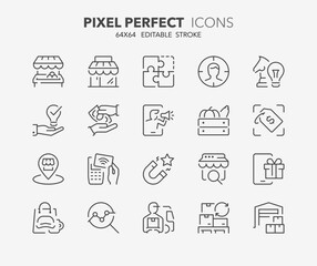 Line icons about retail commerce Outline symbol collection. Editable vector stroke. 64x64 Pixel Perfect.