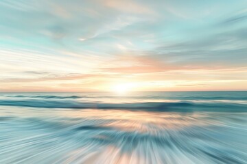 Ocean And Sky Background. Abstract Artistic Blur of Calm Sunrise on Atlantic Beach
