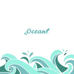 Vector illustration of aqua background with waves and drops of water.