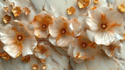 3d golden flowers background wallpaper